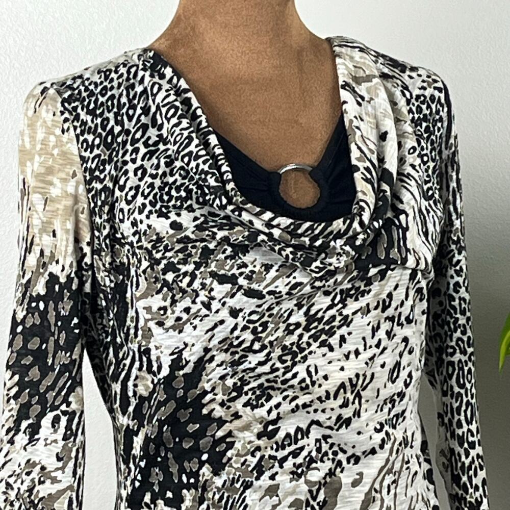 Miss Etam Brown Animal Print Long Sleeve Mini Dress/Top Size Small - Picture 2 of 10